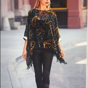 Burnout Velvet Fringe Poncho. Size small.